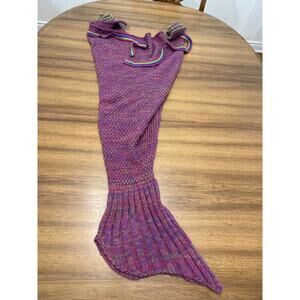 Crochet Knitted‎ Mermaid Fish Tail Blanket Rose Tie Closures Purple Green Cozy
